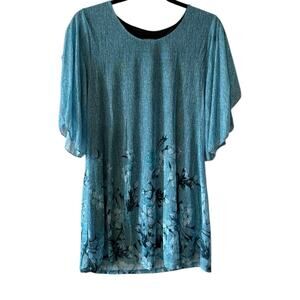 Ninedaily Blue Blouse with Tulip Flutter Sleeves and Relaxed Fit L